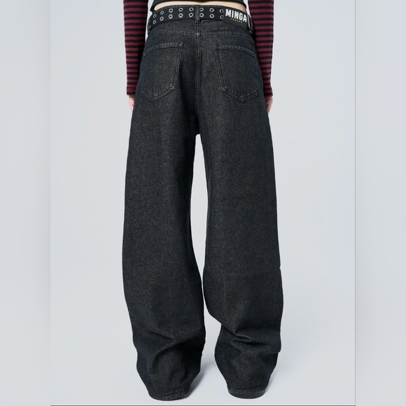 Minga London Bones Black Washed Denim Jeans Skeleton Print Wide Baggy Leg SZ 36 - Picture 5 of 16